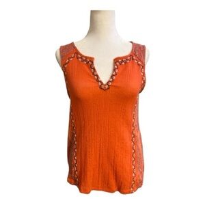 Lucky Brand Orange Embroidered Tank Top
